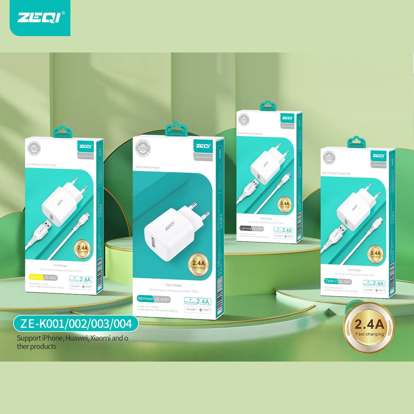 ZEQI CARGADOR DE PARED 2.4A (CON UNA SALIDA USB + CABLE MICRO USB) MODEL: ZE-K002