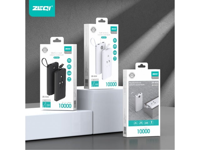 ZEQI POWER BANK CON CABLES DE CARGA (10000MAH) MODEL: ZE-X33