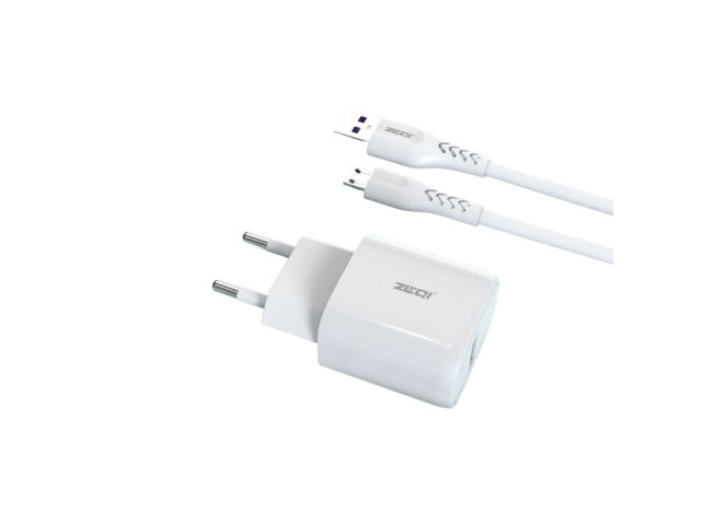 ZEQI CARGADOR DE PARED 2.4A (CON UNA SALIDA USB + CABLE MICRO USB) MODEL: ZE-K002