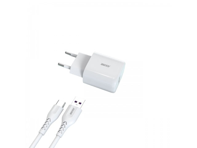ZEQI CARGADOR DE PARED 2.4A (CON UNA SALIDA USB + CABLE USB-C) MODEL: ZE-K003