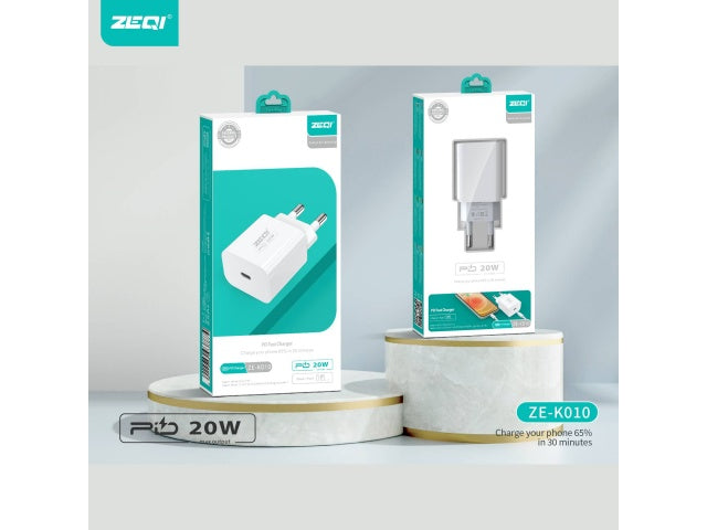 ZEQI En stock ZEQI CARGADOR DE PARED QC3.0 (CON UNA SALIDA PD USB-C 20W) MODEL: ZE-K010