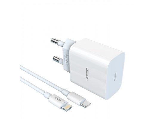 ZEQI CARGADOR DE PARED QC3.0 (CON UNA SALIDA PD USB-C 20W + CABLE LIGHTNING) MODEL: ZE-K011