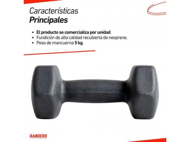 Mancuerna Recubierta 5Kg Negro